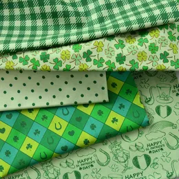 Ткань Св. Патрикс День ткань зеленый четырехлистный клевер хлопок для шитья ручной работы ручной работы на половину метра 230720