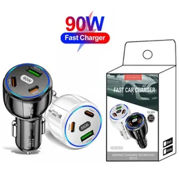 90W PD Car Charger Fast Charging USB Type C Car Phone Adapter For iPhone 15 14 13 Xiaomi Samsung Quick Charge 3 Port Charger In Car With Retail Package DHL FEDEX
