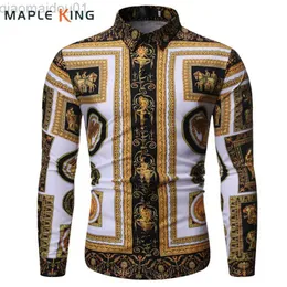 Herren lässige Shirts Mode Luxus Royal Shirt koreanische Stil Männer Barock florale gedruckte Chemise Homme Manche Longue Slim Fit Männlicher lässiges Hemd L230721