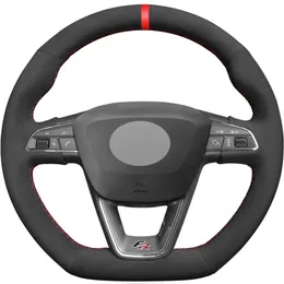 Black Suede Red Marker Car Steering Wheel Cover For Seat Leon Cupra R Leon ST Cupra Ateca Ateca FR228o