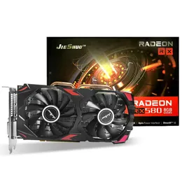 JIESHUO Graphics Cards AMD RX 580 8G For GDDR5 GPU mining Video Card RX 580 8GB 256Bit 2048SP Computer VGA RX580 hashrate 30mh s202p