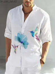 Men's Sweaters 2023 Bird Print Long Sleeve Shirt Casual Standing Neck Open Front Button Men's Vintage Hawaiian Casual S-3XL Z230721