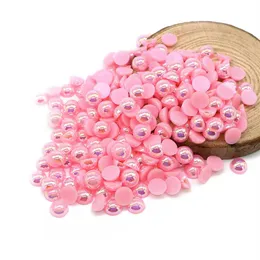 All Size Pink AB Color Flat Back ABS Round Half Pearl beads Imitation Plastic Half Pearl Beads For Garment211b
