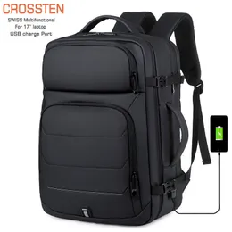 スクールバッグCrossten 40L大容量拡張可能バックパックUSB充電17インチラップトップ防水多機能ビジネス旅行バッグ230720