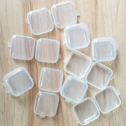 Caixa de armazenamento de recipientes de plástico transparente mini quadrado vazio com tampas caixa pequena caixa de armazenamento de joias tampões de ouvido SN651 LL