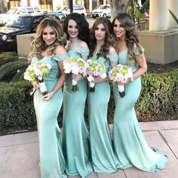 Mint Green Off The Shoulder Country Bridesmaid Dresses 2018 New Summer Vintage Lace Mermaid Maid of Honor Gowns Wedding Guest Dres256L