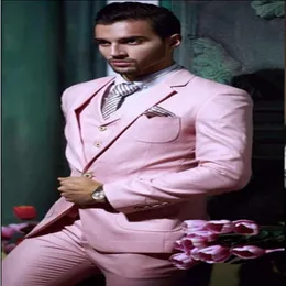 Handsome Slim Fit One Button Pink Groom Tuxedos Beautiful Groomsman Men Formal Men Prom Dinner Business Suits Jacket Pants Tie Ve184V