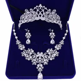 Mariage mariée bijoux diadème collier boucles d'oreilles ensemble diadème coréen mariage diamant collier ensemble accessoires de mariage whole246Q