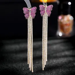 New designed Dangle Butterfly women tassel earrings retro flower bow-knot Micro inlays color diamonds couple ear studs Celebrity f256d