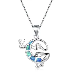 Ciondolo Gecko opale blu di alta qualità di gioielleria pura in collana in argento sterling 925 massiccio per regalo283Y