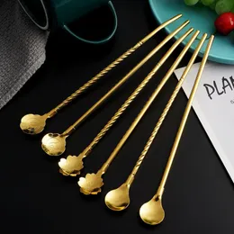 304 Paslanmaz Çelik Straw Spoons Yaratıcı hepsi bir arada çiçek kaşığı kahve sütü kum buzu karıştırma kepçesi T9I002388