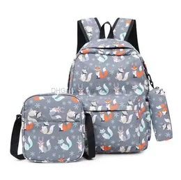 3D Animal Cartoon Kids Cute School Bag 3piece/مجموعة Girls Boys Stringproof Cropt
