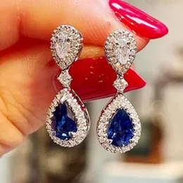 Dangle Earrings Huitan Temperament Deep Blue CZ Luxury Women's Engagement Wedding Party Simple Pear Shape Fashion Jewelry