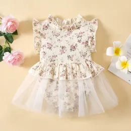 Rompers MA Baby 3 24m Urodzone niemowlęta Romper Princess Ruffle Floral Tiulle Tiul Birthday Party Playsit Summer Clothing D01 230720