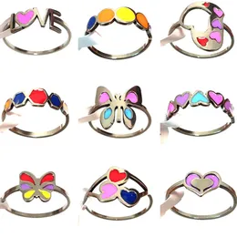 36 stks Vrouwen Leuke Kleurrijke Emaille Rvs Ring Vlinder Liefde Hart Meisjes Smart Ringen Party Favor