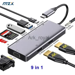 Expansion Boards Accessories MZX 9in1 Docking Station Hub USB Extension Dual 2 HDMICompatible VGA Tipo C Type PD100W Dock for Macbook Mac Laptop Windows J230721