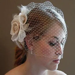2019 Wedding Birdcage Veils Champagne Avorio Fiori bianchi Piuma Birdcage Veil Bridal Wedding Hair Pieces Accessori da sposa in S256V