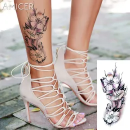 Sexy Romantic Dark Rose Flowers Tattoo Sleeve Flash Henna Tattoos Fake Waterproof Temporary Tattoos Stickers Translated Tattoos