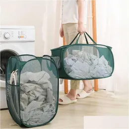 Storage Baskets Portable Dirty Clothes Basket Folding Laundry Hamper With Handle Bathroom Large Capacity Bag Sundries Organizer Drop Dh4Iy