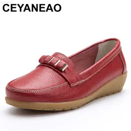 Dress Shoes CEYANEAO Women Casual Genuine Leather Soft Gommino Candy Color Super Light Fashion Flat Slip On Shoes Loafers Plus Size 35-44 L230721