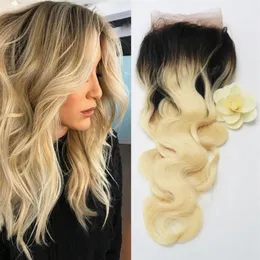 Evermagic Brasilianisches Remy-Echthaar Ombre 1b 613 Blond 13 4 Spitzenfrontverschluss Ohr-zu-Ohr-Körperwelle Schweizer Spitze Babyhaar264n