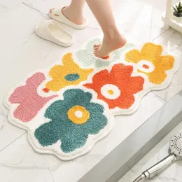 Tapetes antiderrapantes desenhos animados em forma de flor com design de letras tapete de área amigável para a pele para sala de estar tapete de banheiro decoração de casa