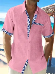 Casual herenoverhemden zomermode heren Hawaiiaans linnen overhemd heren casual kant bedrukt strandzak korte mouw plus size jas 5 kleuren. 230720