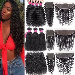 9A Feixes de cabelo virgem brasileiro com fechos 4X4 Lace Closure Ou 13X4 Lace Frontal Closure Ou 360 Full Lace Closure Deep Wave Cu2999