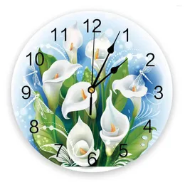 Orologi da parete Orologio moderno Fiore Foglie verdi bianche Libellula Decorazioni per la casa in PVC Camera da letto Orologio silenzioso per soggiorno