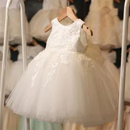 Abiti da prima comunione bianchi di alta qualità per ragazza Abito da ragazza di fiori da spettacolo per bambini in pizzo di tulle per matrimoni e compleanni320K