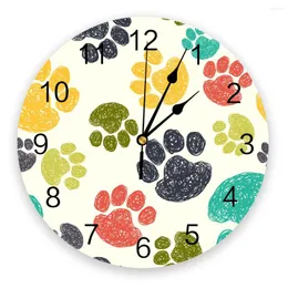 Wall Clocks Colorful Dog Print Round Clock Creative Home Decor Living Room Quartz Needle Hanging Watch