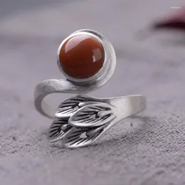 Cluster Rings FNJ 925 Silver Ring For Women Jewelry Original Pure S925 Sterling Animal Peacock Feather Red Agate