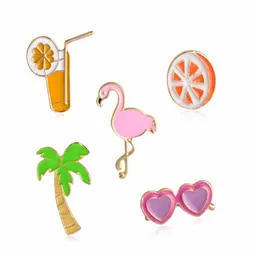 Alfinetes Broches Broche de Fruta Alfinete de Coco Suco de Laranja Coração Óculos de Sol Rosa Flamingo Lapela Alfinetes de Camisa Colar Jaqueta Pacote Saco Decoração Dhnfd