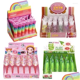 Lip Gloss Lipgloss Set 24 Pcs With Box Cute Rainbow Color Changing Stick Shine For Lips Drop Delivery Health Beauty Makeup Dhewf