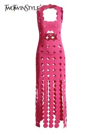 Podstawowe sukienki swobodne TwotWinstyle Slim Minimalist for Women Square Obroże Bez rękawów Letnia sukienka Kobieta odzież moda 2023 230720