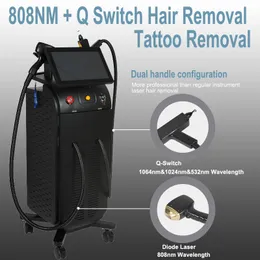 Multifunktion hår ta bort tatuering avlägsnande diode 808nm laser nd yag q-switch fräkn ta bort hudföryngring maskin 2 handtag