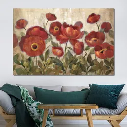 Arte astratta contemporanea su tela Fiori da sogno ad occhi aperti Decorazione da parete con pittura a olio fatta a mano con texture rossa