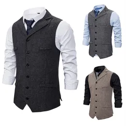 2021 Chic Grey Chaur Kamizelki Wool Groomsmen Vest Slim Fit Mens Dress Suit Komunik