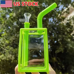 7,3-Zoll-Glasbong, grüne Trinkflasche, Rauchwasserpfeife, Shisha-Bong + Glasschüssel