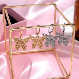 Conjunto de 2 peças Flatfoosie Brincos de gota de borboleta da moda para mulheres Ouro e prata Cor de brincos de borboleta oca Conjuntos de joias requintadas295W