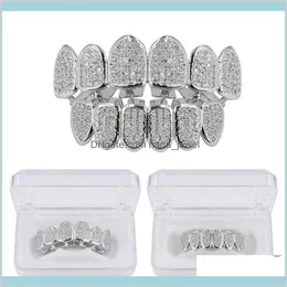 Grillz Dental Body Hip Hop Jewelry Mens 다이아몬드 이빨 성격 성격 매력 금 아이스 아웃 그릴 랩퍼 남성 패션 액세서리 드롭 드롭 드롭 드롭