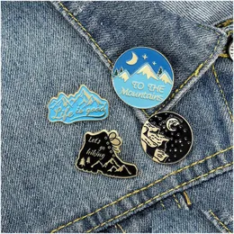 Pins Brooches Adventure Enamel Lapel Pins Scenic Mountain Star Moon Badge Clothes Bag Jewelry Gift For Friend Wholesale Drop Deliver Dhync