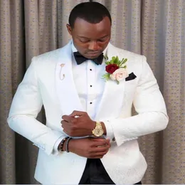 2019 Groom Tuxedos One Button Ivory Shawl Lapel Man Suits Wedding Groomsman Men Wedding Suits Bridegroom Jacket Pants Tie251a