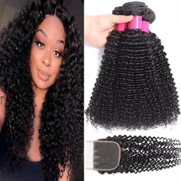 9a Brazylijskie Virgin Hair Bundles z zamknięciami 4x4 Corn Conpure Deep Wave Kinkycurly Lose Water Yaki Prosty Loose Deep Body Str306n