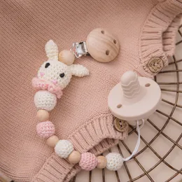 Baby Teethers Toys 1 pcs Wooden Baby Pacifier Chain Crochet Teeting Chains Rabbit Wood Clips Handmade Pacifier Holder Teether Gift for born 230721