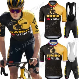 Cykeltröja sätter Jumbo VISMA Team TDF Cycling Jersey Set Short Sleeve Belgien Slovenien Klädväg Bike Skjortor Suit Bicycle Bib Shorts 230720