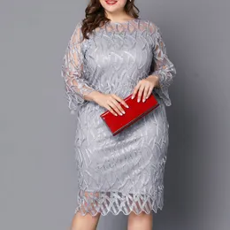 Plus size Dresses Women's Plus Size Dresses Lace 3/4 Sleeves Evening Gown Party Cocktail Dress Crewneck Hollow Out 230720