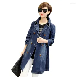 Damenjacken 2023 Frühling Herbst Denim Jacke Koreanische Mid Lange Zweireiher Jeans Mantel Weibliche Casual Cowboy Mantel Damen Tops