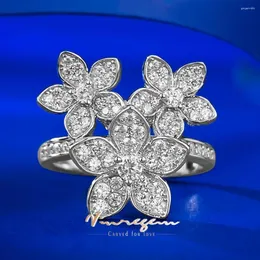 Cluster Rings Vinregem Flower Lab skapade Sapphire Gemstone Luxury 925 Sterling Silver Fine Ring For Women Engagement Smyckesgåvor