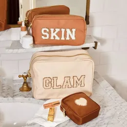 Bolsas de cosméticos estojos personalizados faça você mesmo letras patch coração pérola náilon durável bolsa à prova d' água bolsa de maquiagem estojo náilon viagem bolsa de cosméticos 230720